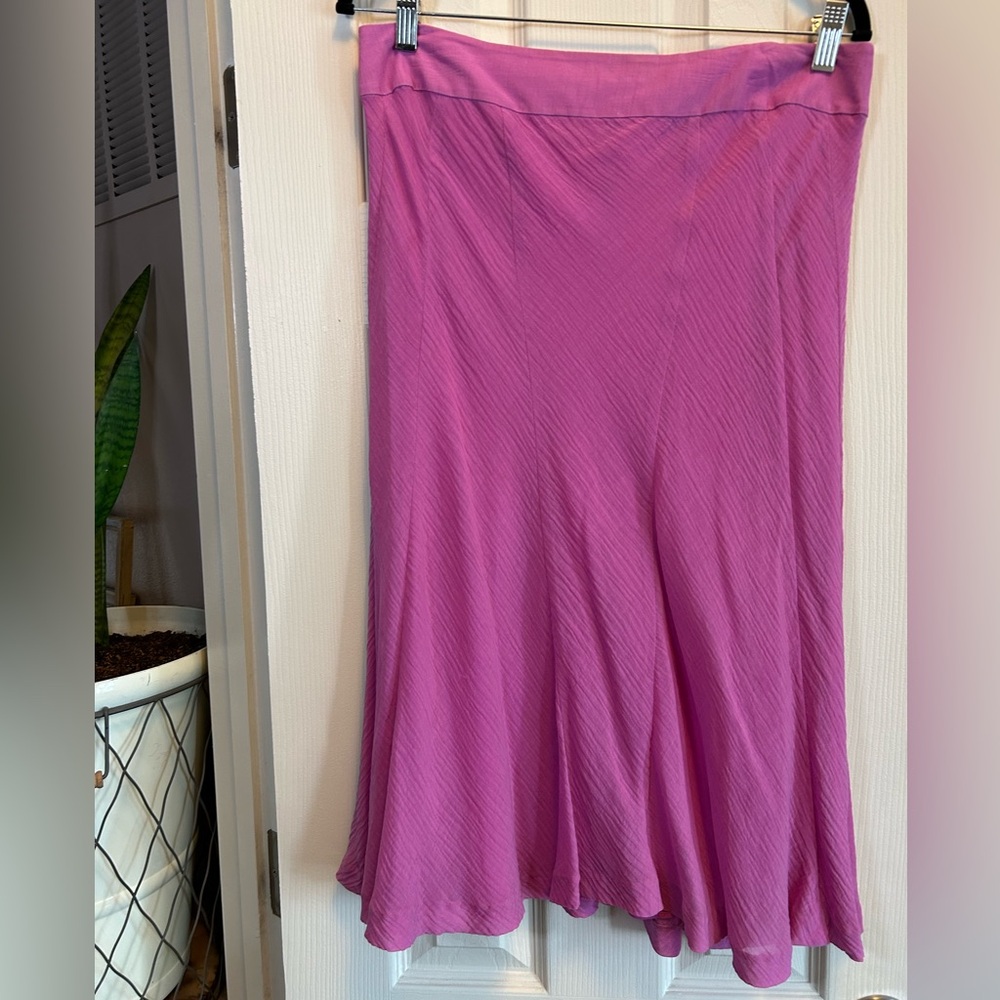 Theory Fuchsia Pink Silk Blend Flowy A-Line Knee Length Zip Up Skirt Size 8